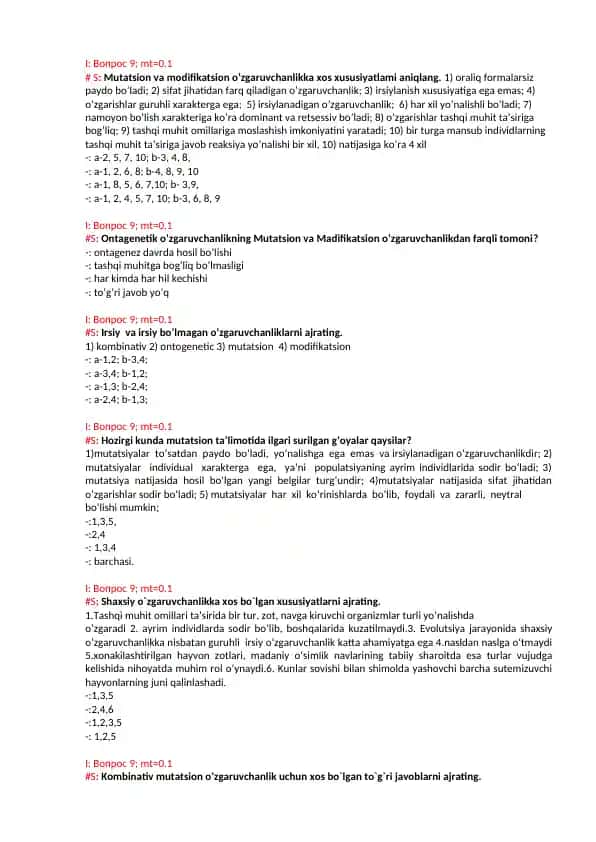 Mutatsion va modifikatsion o’zgaruvchanlik haqida ma’lumotlar