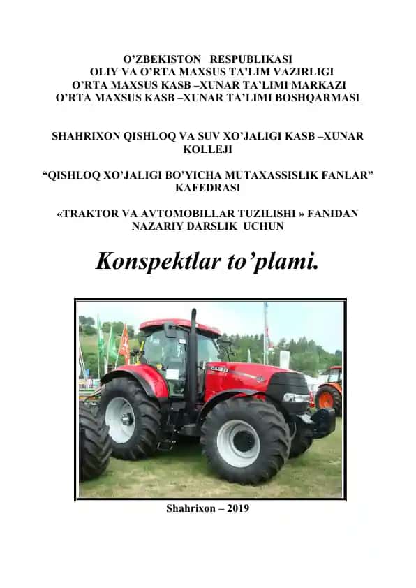 "Qishloq xo’jalik mashinasozligi texnik-mexanigi" fanidan nazariy darslik