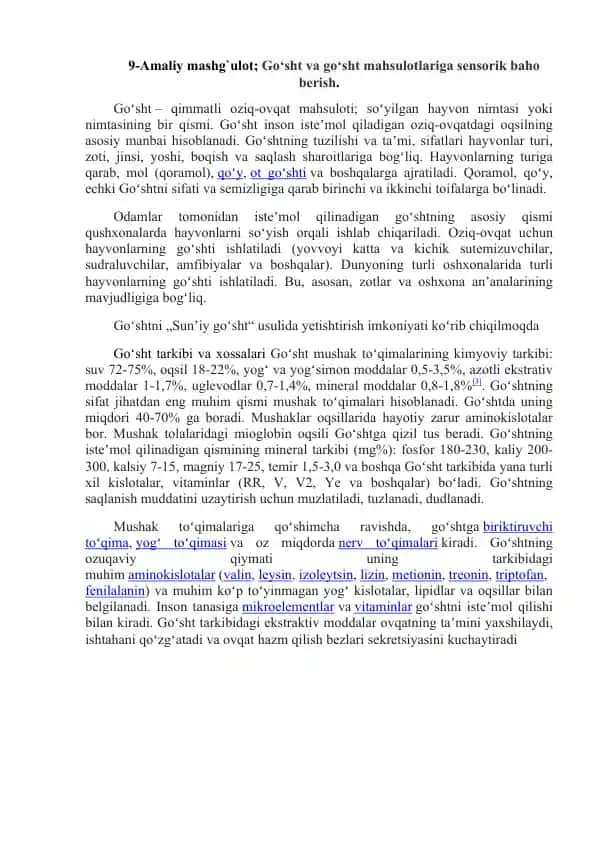 Go'sht va go'sht mahsulotlariga sensorik baho berish