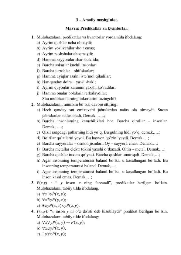 Predikatlar va kvantorlar
