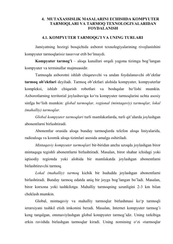 Kompyuter tаrmoqi va uning turlari