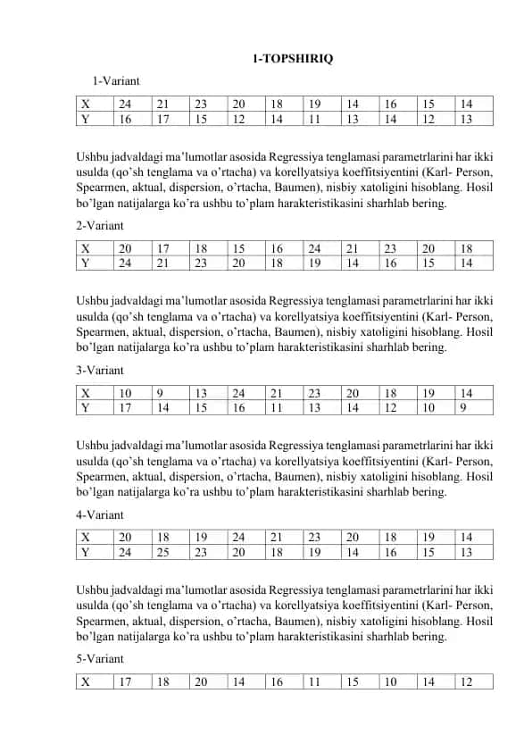 Regressiya tenglamasi parametrlarining hisoblanishi