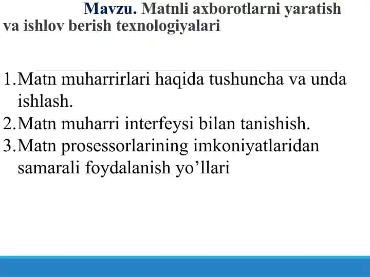 Matnliaxborotlarni yaratish va ishlov berish texnologiyalari