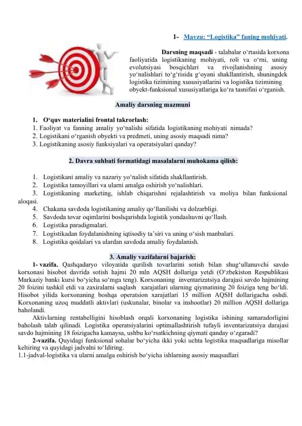 Logistika fanining mohiyati