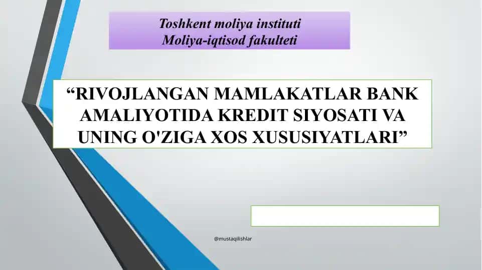 RIVOJLANGAN MAMLAKATLAR BANK AMALIYOTIDA KREDIT SIYOSATI VA UNING O'ZIGA XOS XUSUSIYATLARI