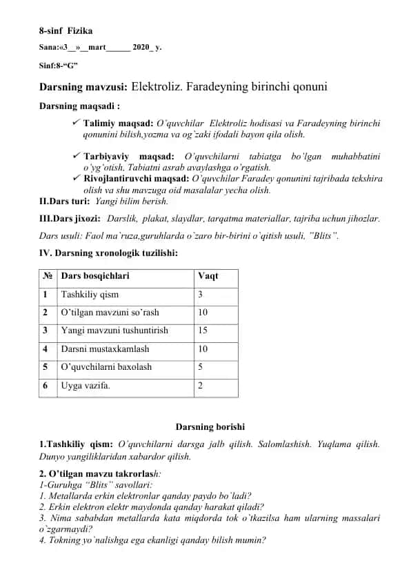 Elektroliz. Faradeyning birinchi qonuni
