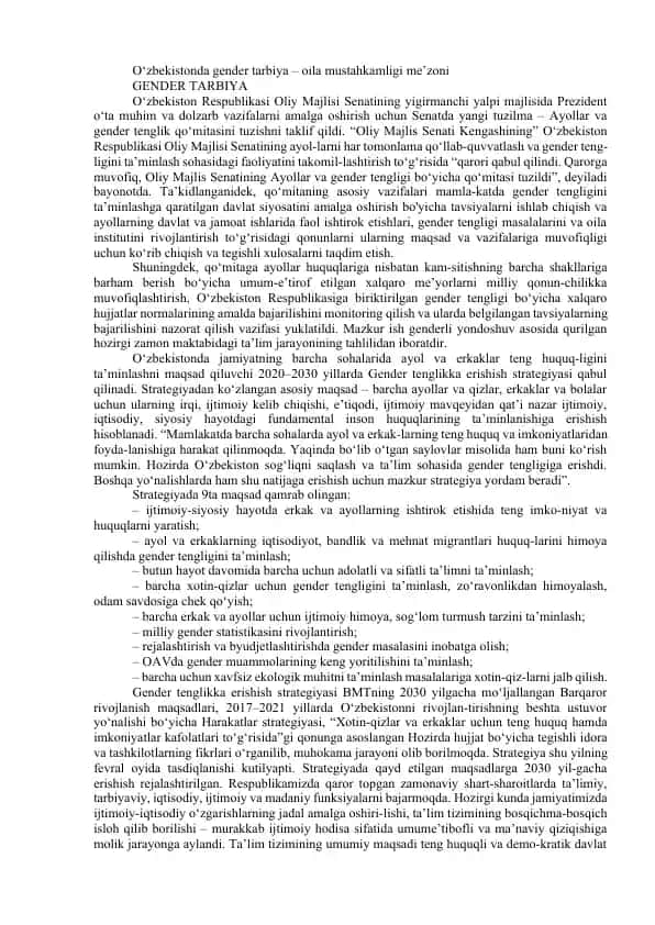 Gender tarbiya – oila mustahkamligi me’zoni