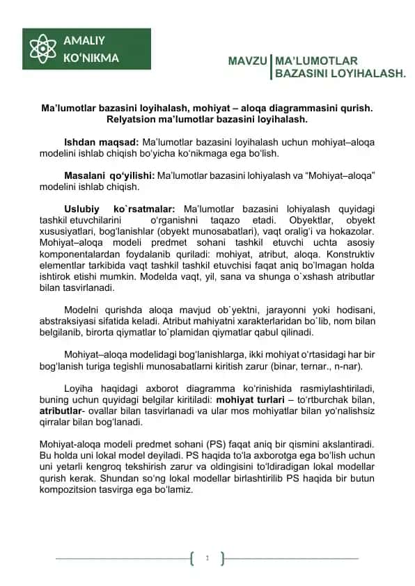 Ma’lumotlar bazasini loyihalash