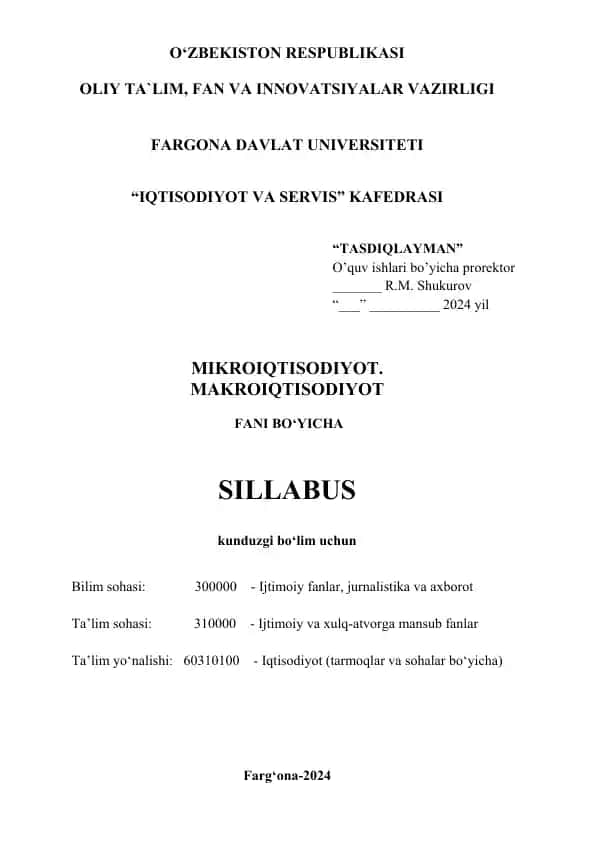 Mikro iqtisodiyot va makro iqtisodiyot sillabus