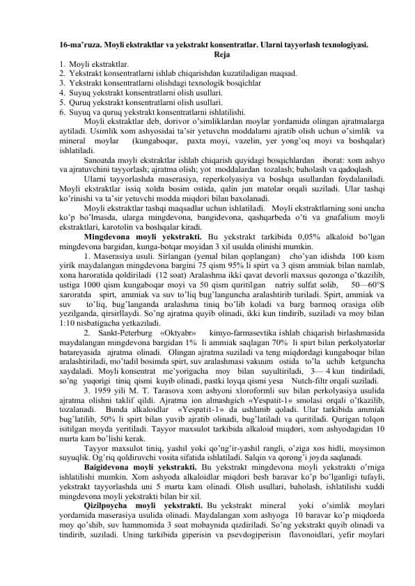 Moyli ekstraktlar va yekstrakt konsentratlar
