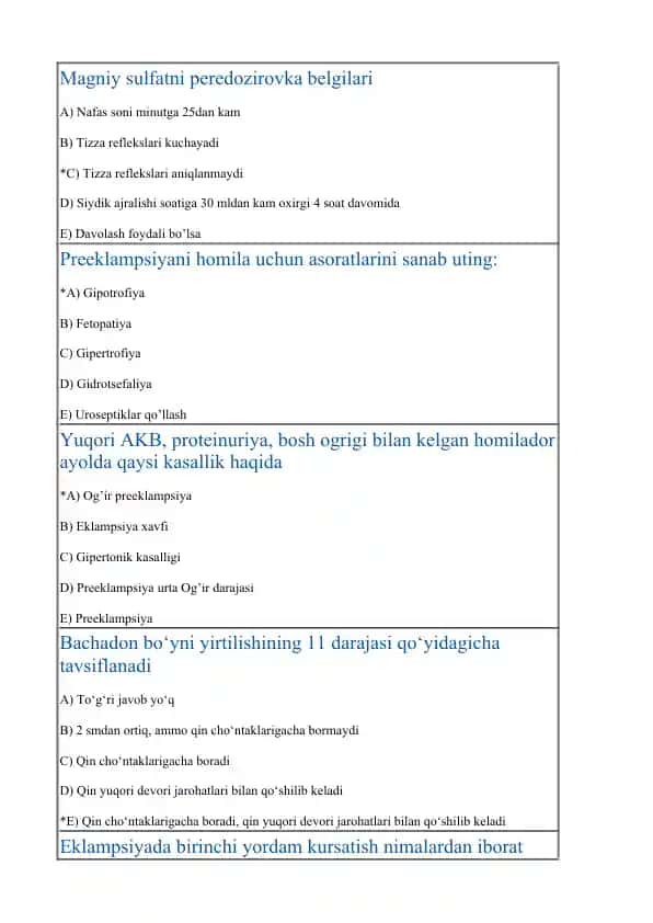 Magniy sulfatni peredozirovka belgilari