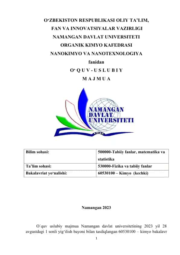 O‘quv-uslubiy majmua: Nanokimyo va nanotexnologiya fani