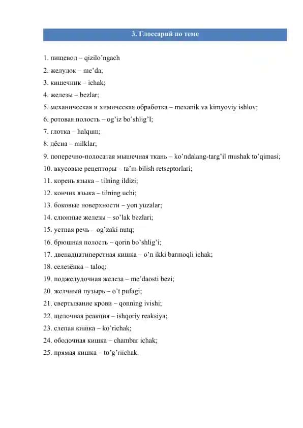 Anatomik glosariy bo‘yicha mahsulot