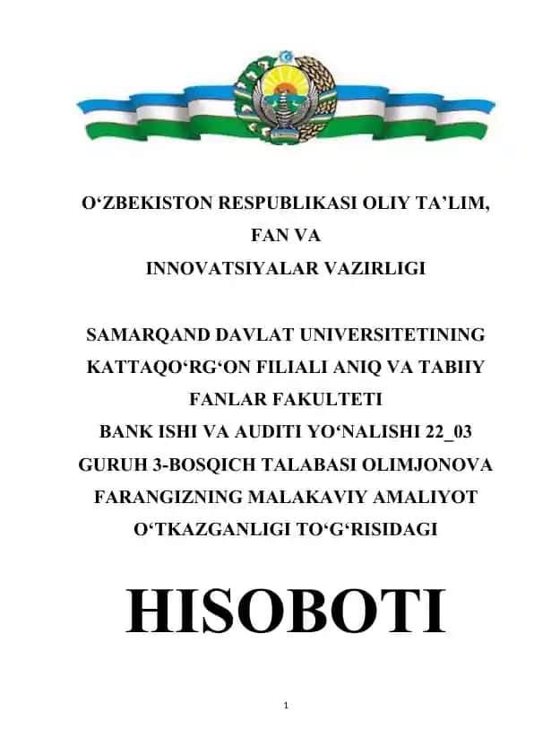 "Hamkorbank" ATB uchun amaliyot hisoboti. Mukammal tarzda 30+ bet