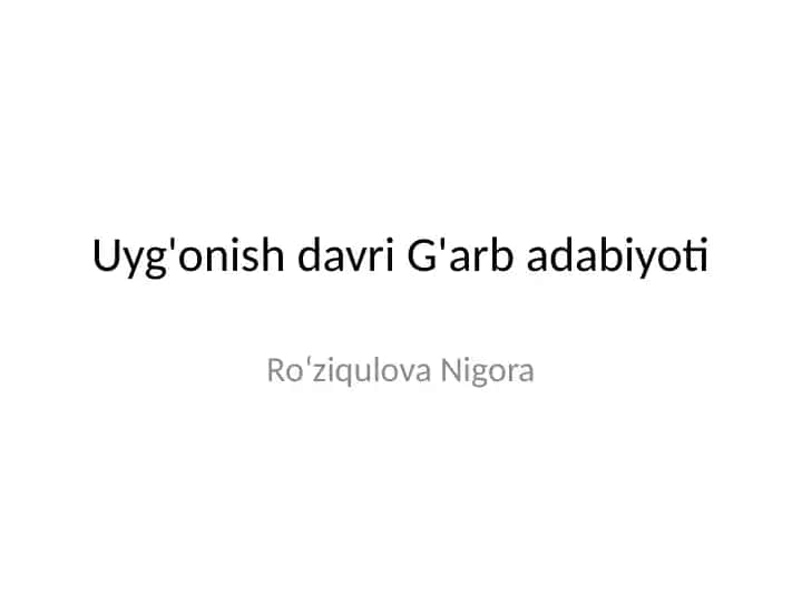 Uyg`onish davri G'arb adabiyoti