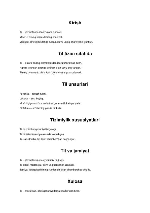 Tilning tizim sifatidagi mohiyati