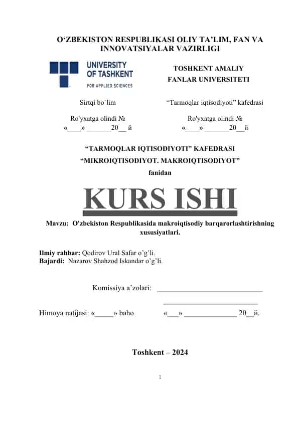 O'zbekiston Respublikasida Makroiqtisodiy Barqarorlashtirishning Xususiyatlari