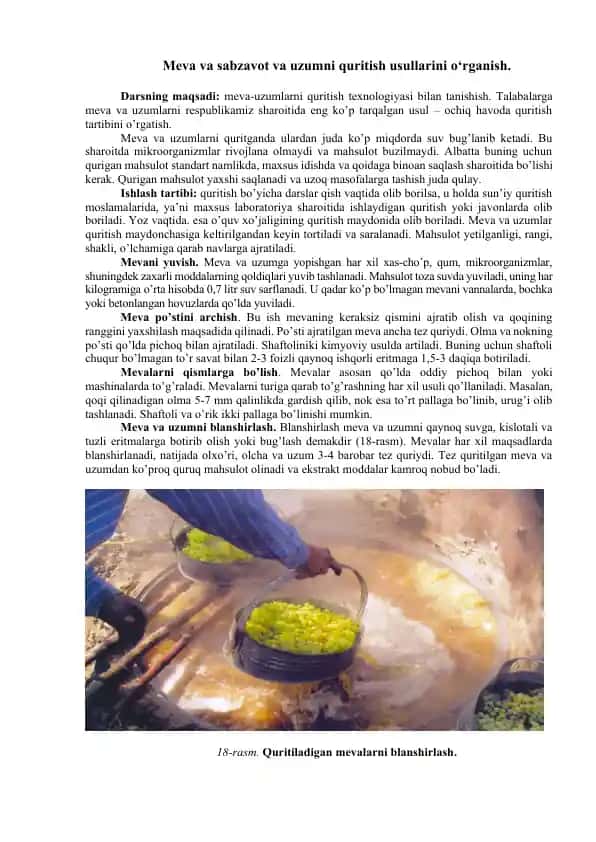 Meva va sabzavot va uzumni quritish usullari