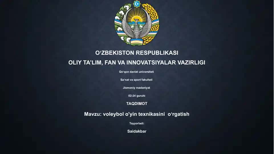 Voleybol o'yin texnikasini o'rgatish