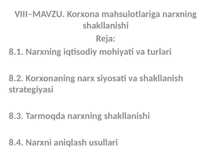 Narxning iqtisodiy mohiyati va turlari