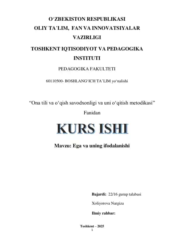 "Ona tili va oʻqish savodxonligi va uni oʻqitish metodikasi"