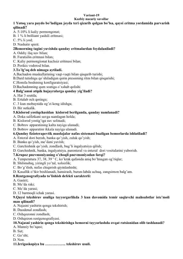 Kazbiy nazariy savollar