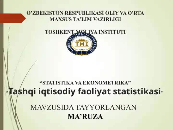 “Tashqi iqtisodiy faoliyat statistikasi”