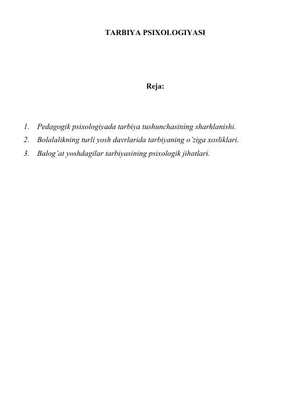 TARBIYA PSIXOLOGIYASI