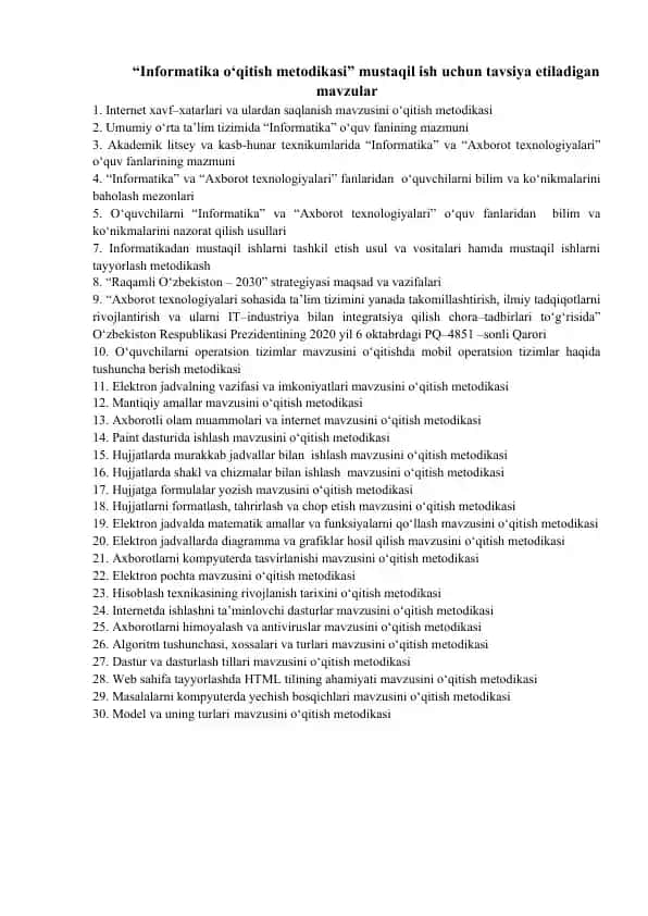 Informatika o‘qitish metodikasi