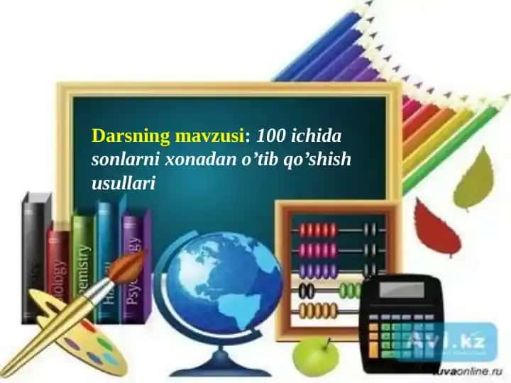 100 ichida sonlarni xonadan o'tib qo'shish usullari