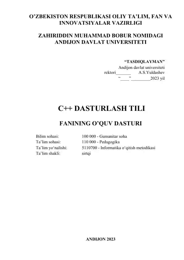 C++ Dasturlash Tili