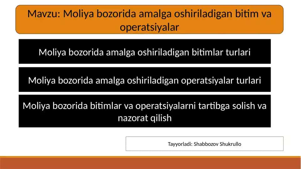 Moliyabozorida amalga oshiriladigan bitim va operatsiyalar