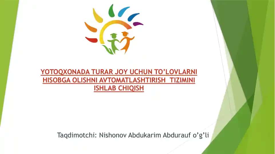 YOTOQXONADA TURAR JOY UCHUN TO'LOVLARNI HISOBGA OLISHNI AVTOMATLASHTIRISH TIZIMI