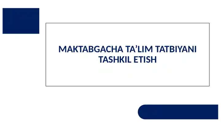 Maktabgacha ta'lim Tatbiyani Tashkil etish