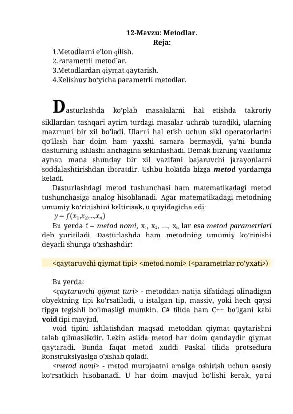 Dasturlashdagi metodlar