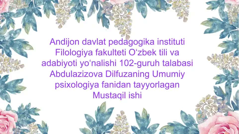 Mustaqil ish "Yosh va pedagogik psixologiya fanining tadqiqot sohasi va muammolari"