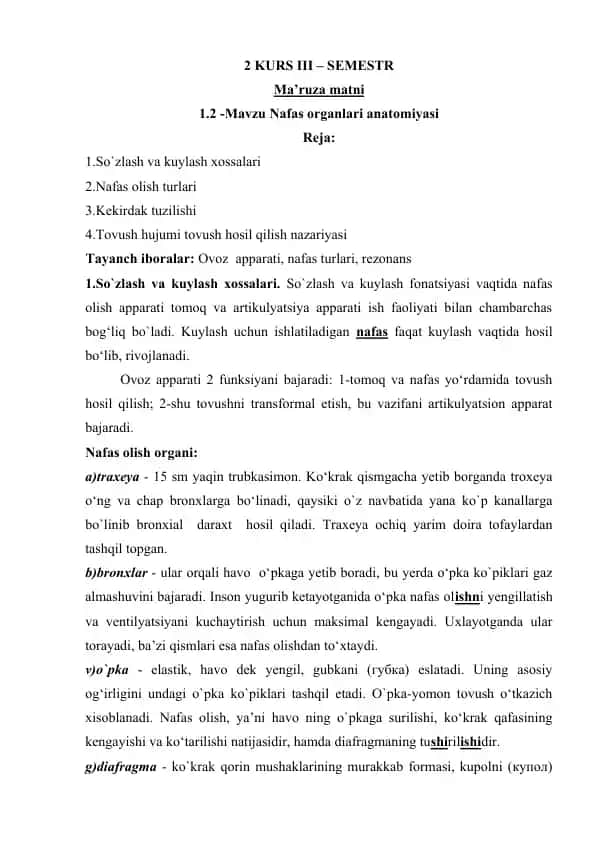 Nafas organlari anatomiyasi