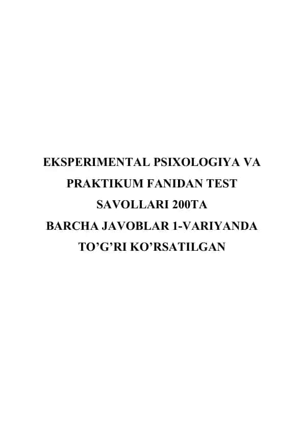 Eksperimental Psixologiya va Praktikum Fanidan Test Savollari