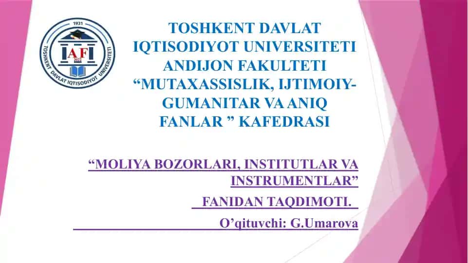 Moliya bozorida turli institutlar ishtiroki
