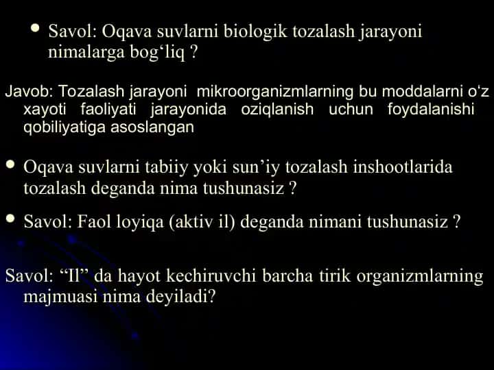 4-ma’ruza “Biologik tozalash usullari”