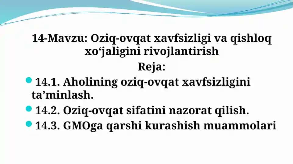 Oziq-ovqat xavfsizligi va qishloq xo‘jaligini rivojlantirish