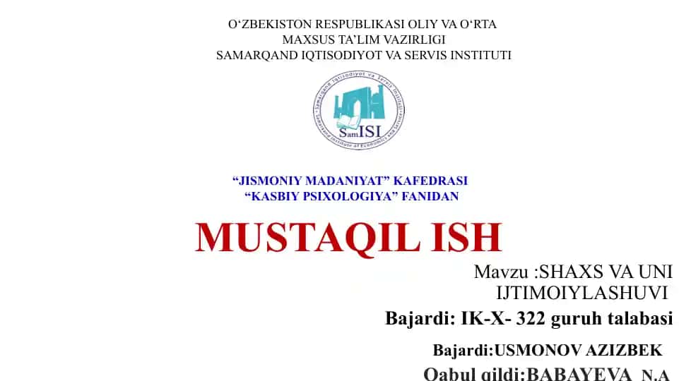 SHAXS VA UNI IJTIMOIYLASHUVI