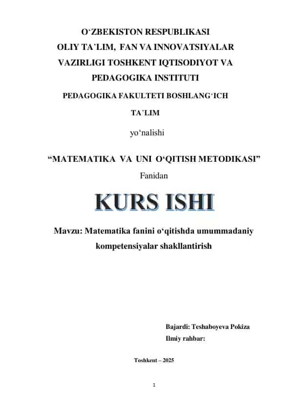 Matematika va uni o'qitish metodikasi