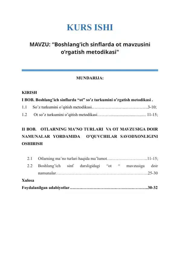 Boshlang’ich sinflarda ot mavzusini o’rgatish metodikasi