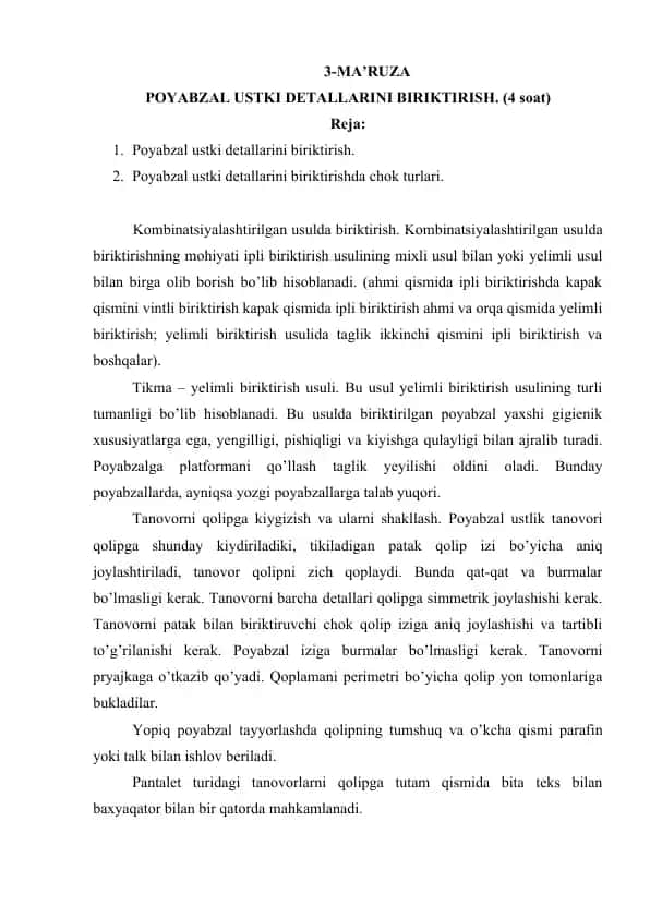 Poyabzal ustki detallarini biriktirish.