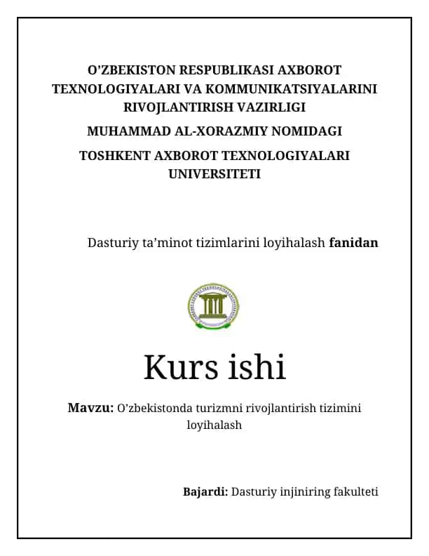 O’zbekistonda turizmni rivojlantirish tizimini loyihalash