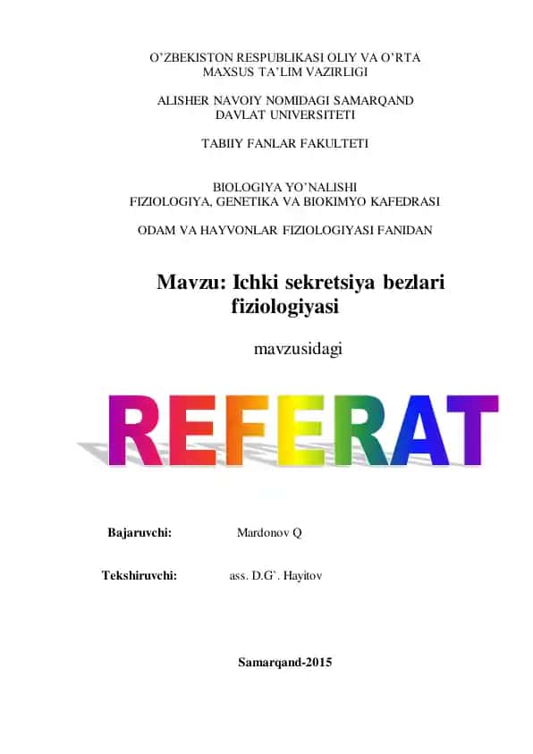 Ichki sekretsiya bezlari fiziologiyasi
