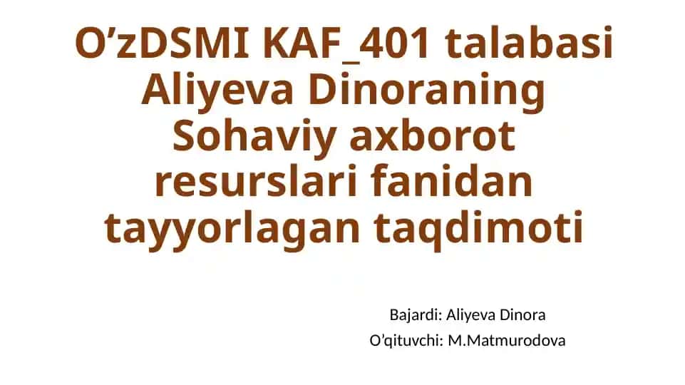"Badiiy Adabiyot va Adabiyotshunoslikka oid Axborot Resurslari"