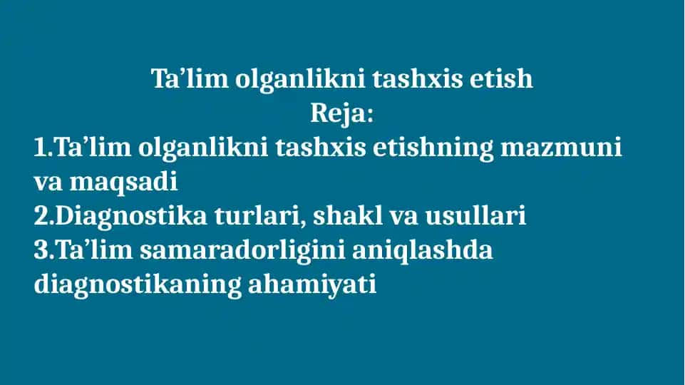 Ta’lim olganlikni tashxis etish