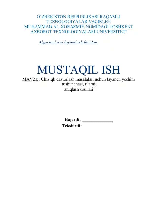 Chiziqli dasturlash masalalari uchun tayanch yechim tushunchasi, ularni aniqlash usullari